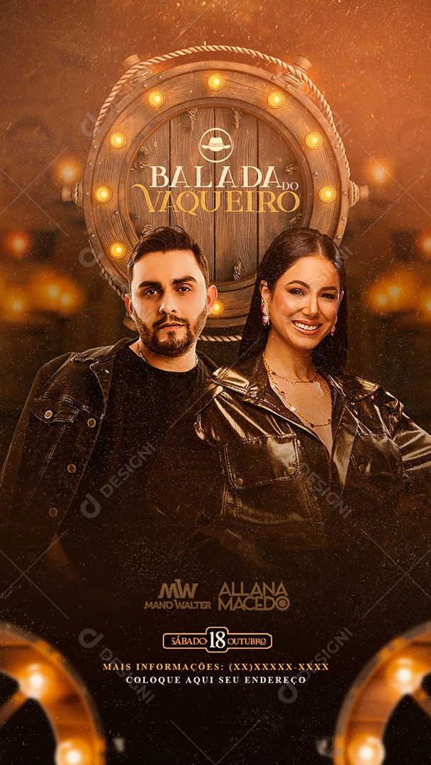 Flyer Story Balada do Vaqueiro Mano Walter Allana Macedo Social Media PSD Editável