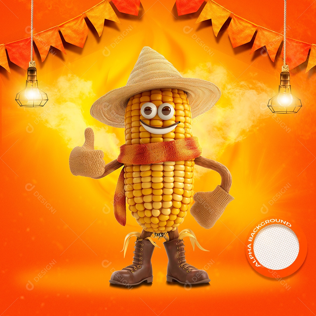 Milho Feliz Elemento 3D para Composição PSD