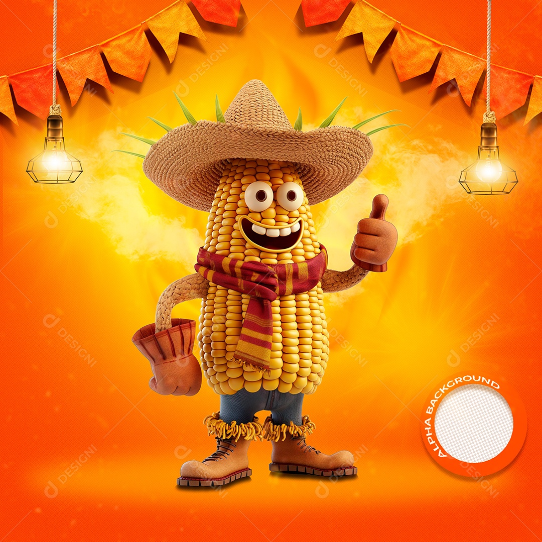 Milho Chapéu e Luvas Elemento 3D de São João para Composição PSD