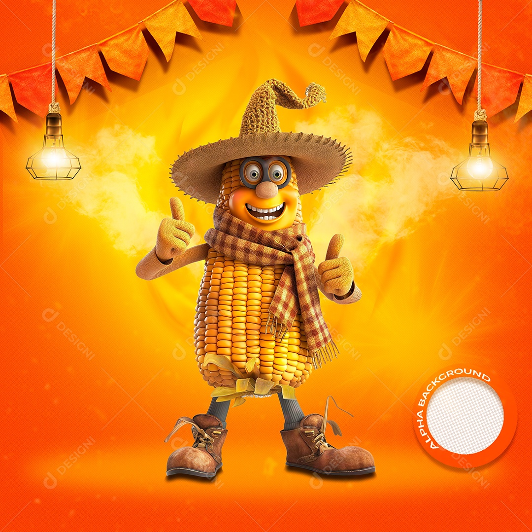 Milho Elemento 3D de São João para Composição PSD