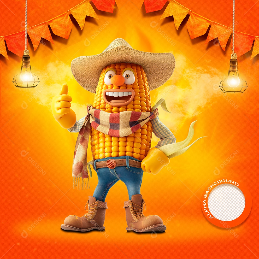 Milho com Palha Elemento 3D de São João para Composição PSD