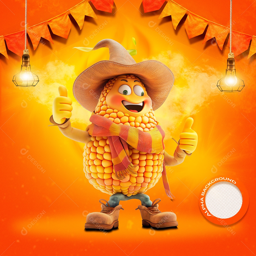 Milho Feliz Elemento 3D de São João para Composição PSD