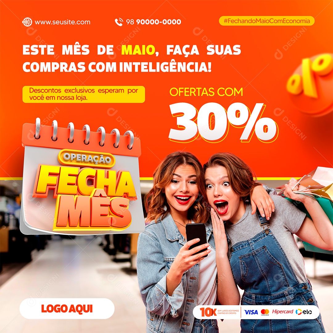 Social Media Fecha Mês Compras 30% de Desconto PSD Editável