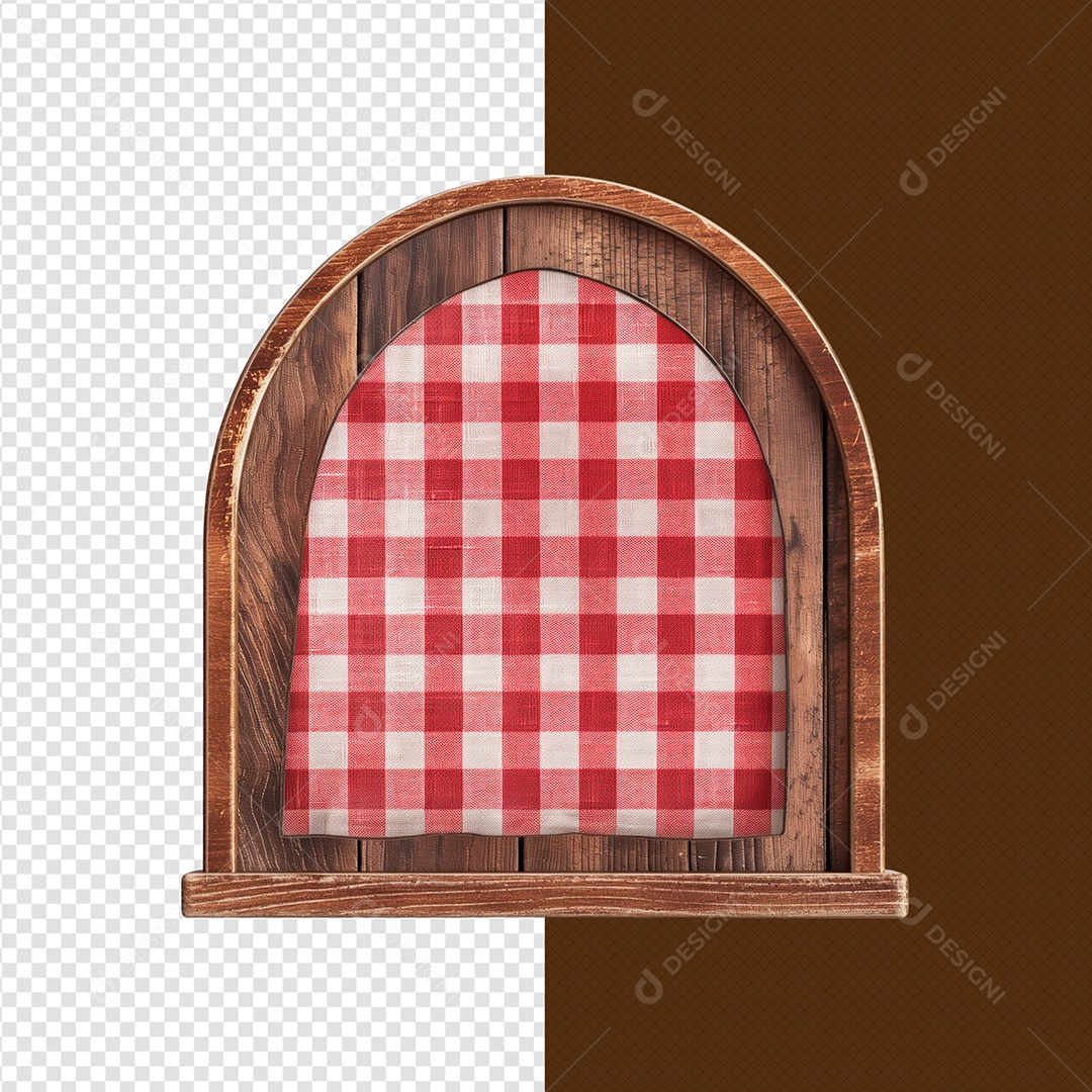 Portal de Madeira Xadrez Elemento 3D Vermelho e Branco para Composição PSD