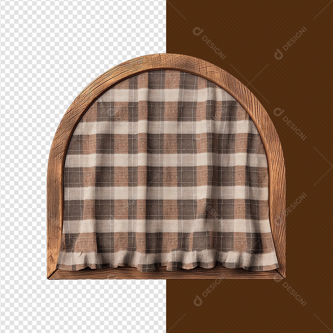 Portal de Madeira com Tecido Xadrez Elemento 3D para Composição PSD