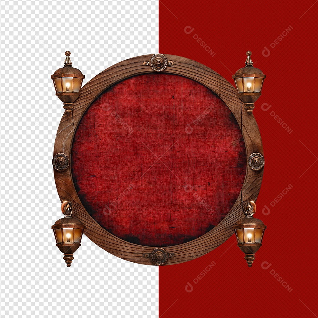 Círculo de Madeira Elemento 3D Vermelho para Composição PSD