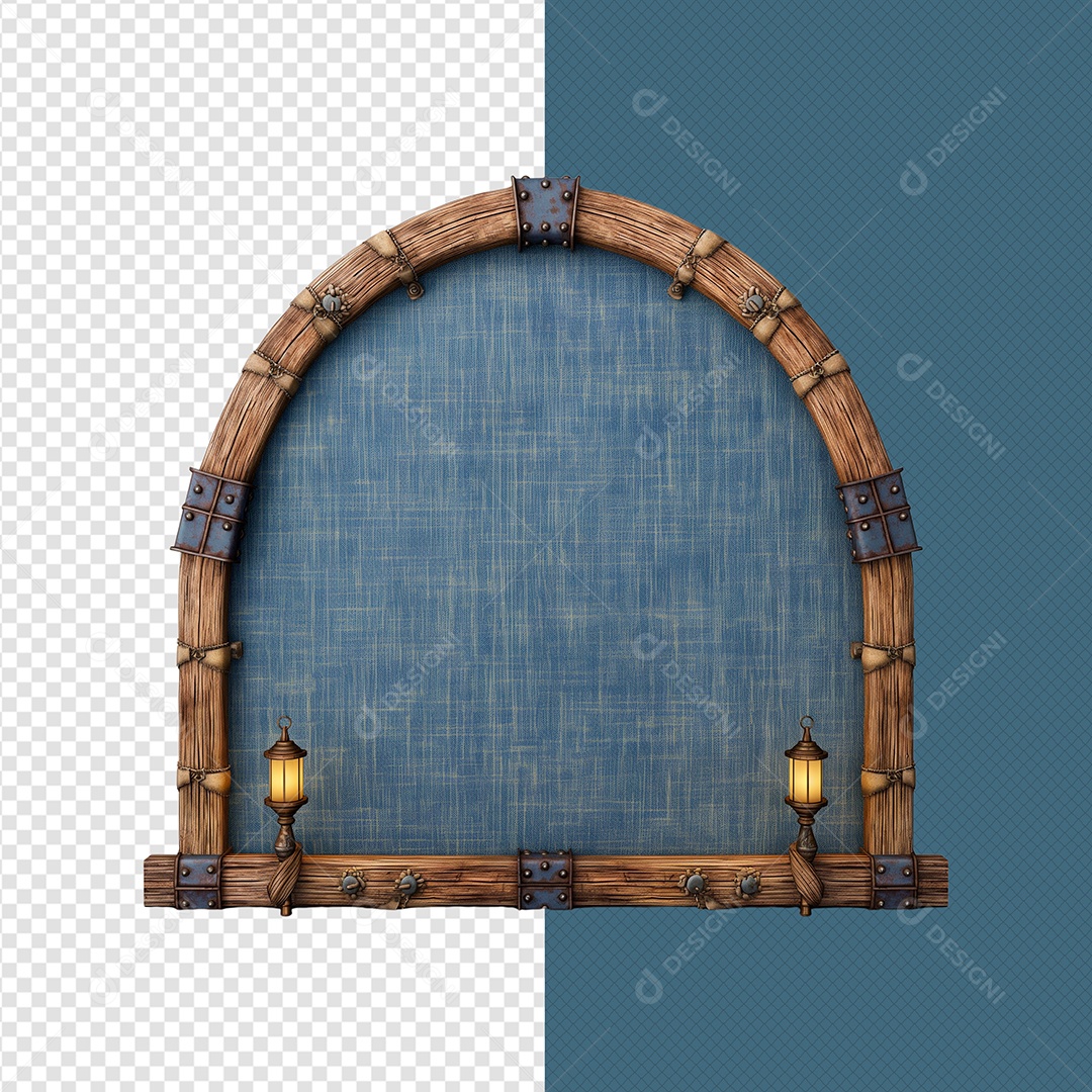 Portal de Madeira Elemento 3D Azul para Composição PSD