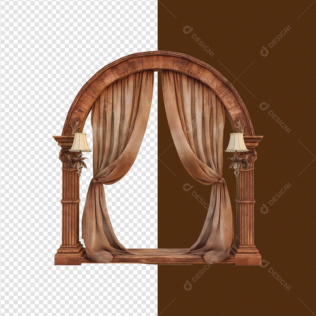 Portal de Madeira Cortina Elemento 3D para Composição PSD