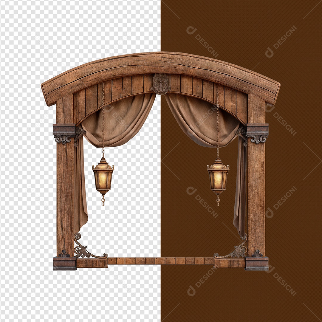 Portal de Madeira Decoração Elemento 3D para Composição PSD