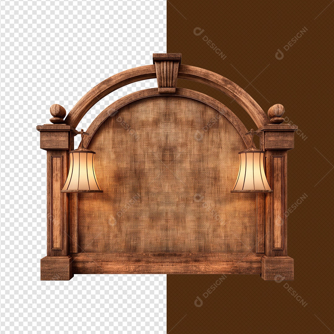 Portal de Madeira Decorado Elemento 3D para Composição PSD