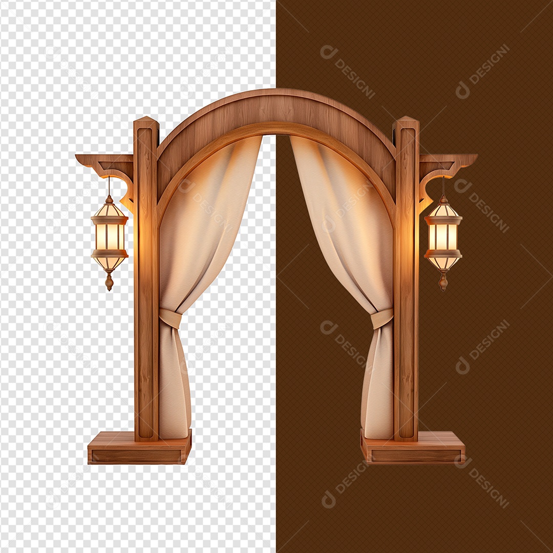 Portal de Madeira Elemento 3D Marron para Composição PSD