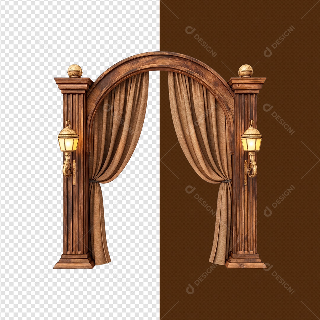 Portal de Madeira Elemento 3D para Composição PSD