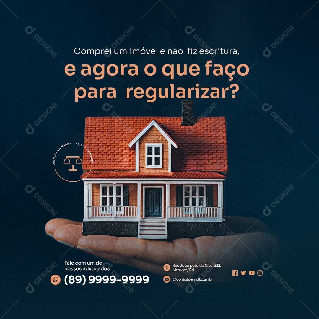Advocacia Comprei  um Imóvel e Não Fiz Escritura Social Media PSD Editável