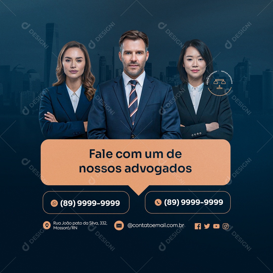 Advocacia Fale com Um de Nossos Advogados Social Media PSD Editável