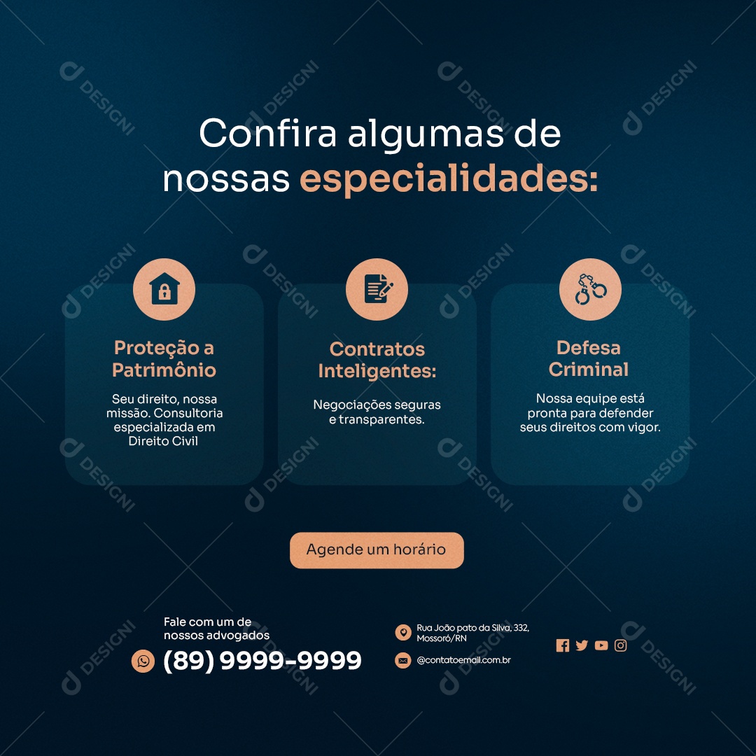 Advocacia Confira Algumas de Nossas Especialidades Social Media PSD Editável