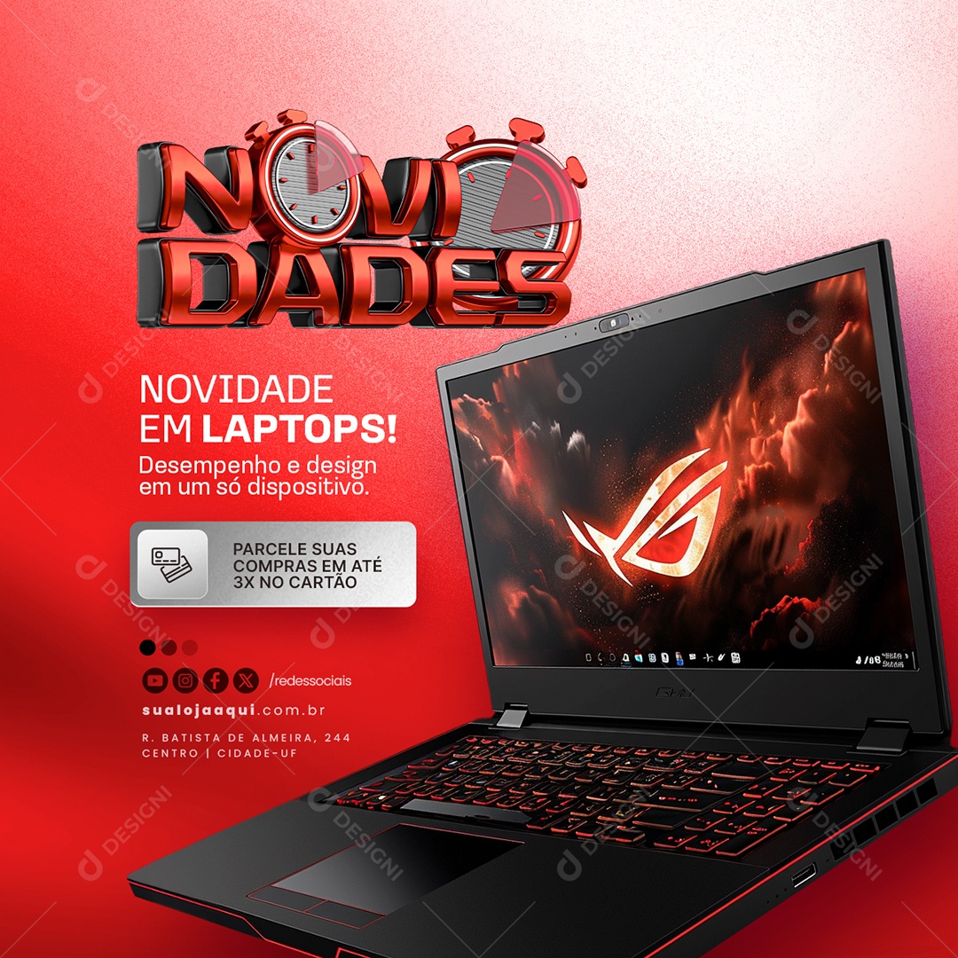 Loja Novidades e Promoção Laptops Desempenho e Design Social Media PSD Editável