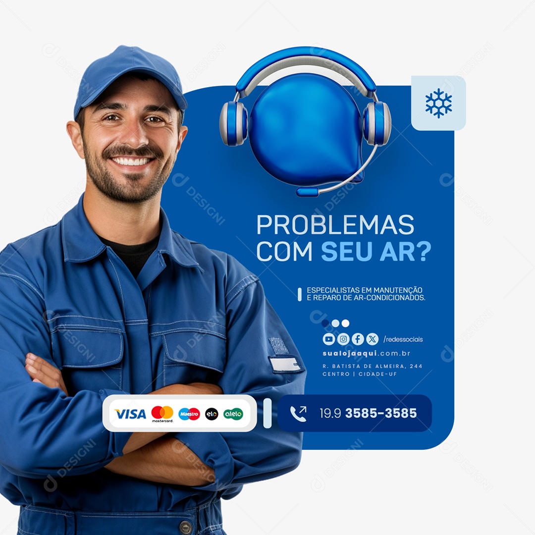 Ar Condicionado Problemas com Seu Ar Social Media PSD Editável