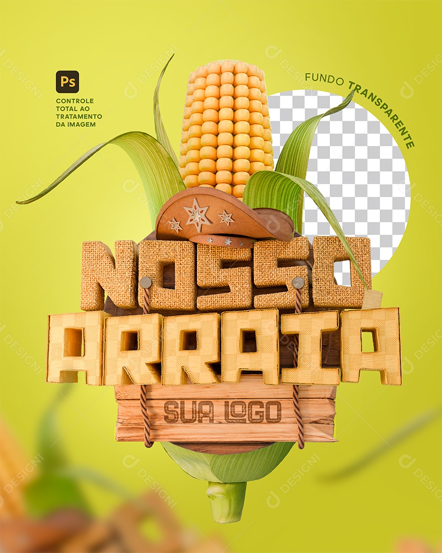 Selo 3D Nosso Arraiá Para Composição PSD