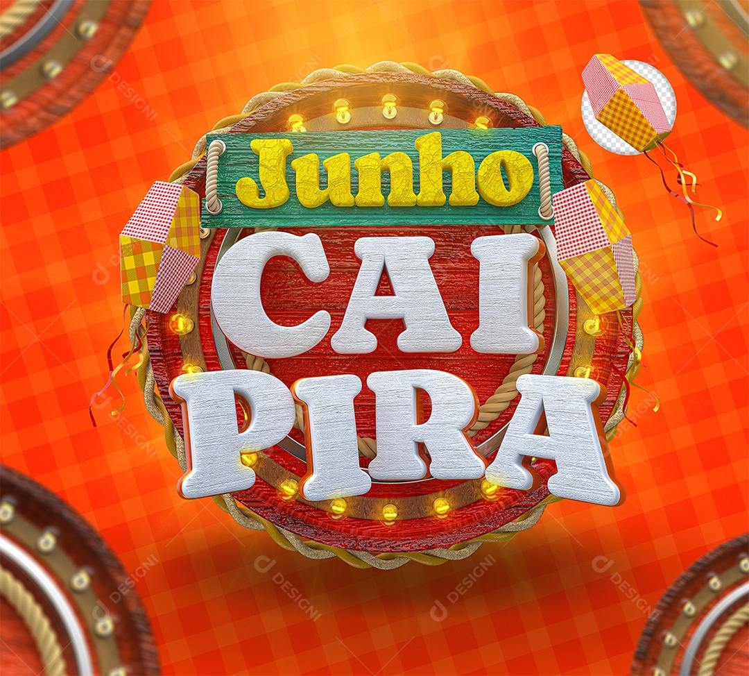 Selo 3D Junho Caipira Amarelo e Verde para Composição PSD