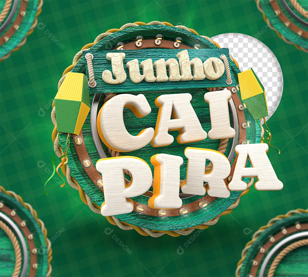 Selo 3D Junho Caipira para Composição PSD