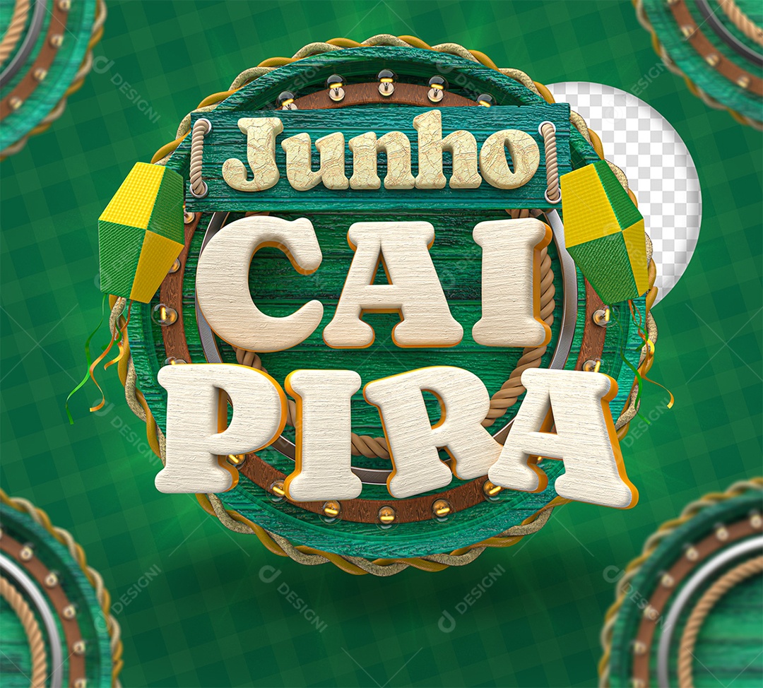 Junho Caipira Selo 3D para Composição PSD