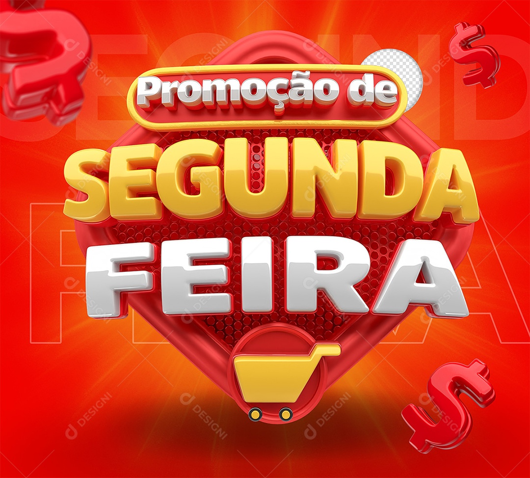 Promoção de Segunda Feira Selo 3D Vermelho e Amarelo para Composição PSD