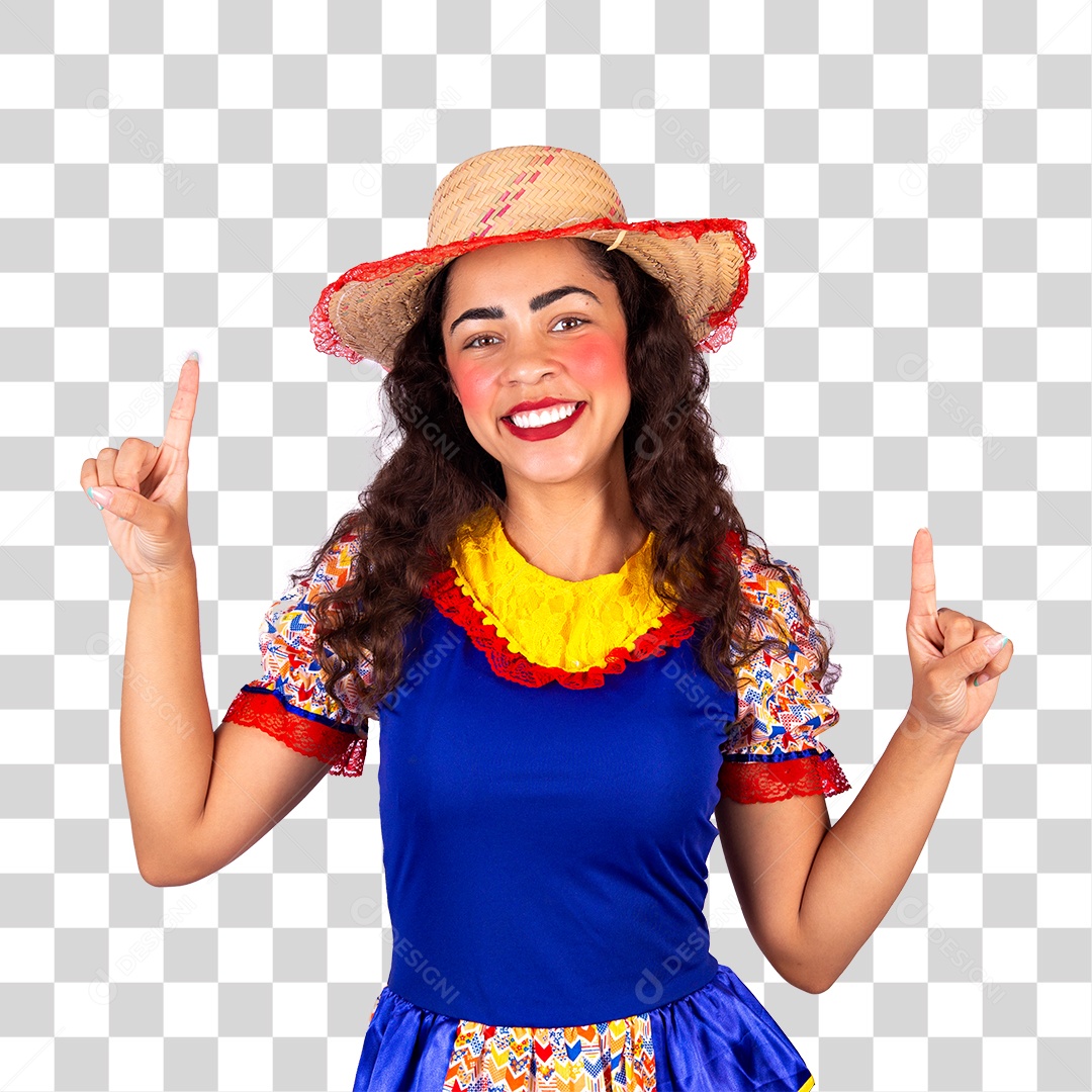 Mulher morena com traje de festa junina São João PNG Transparente