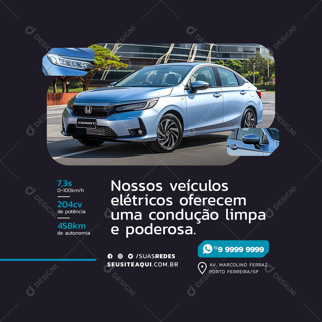 Concessionária Nossos Veículos Elétricos Oferecem uma Condução Limpa Social Media PSD Editável