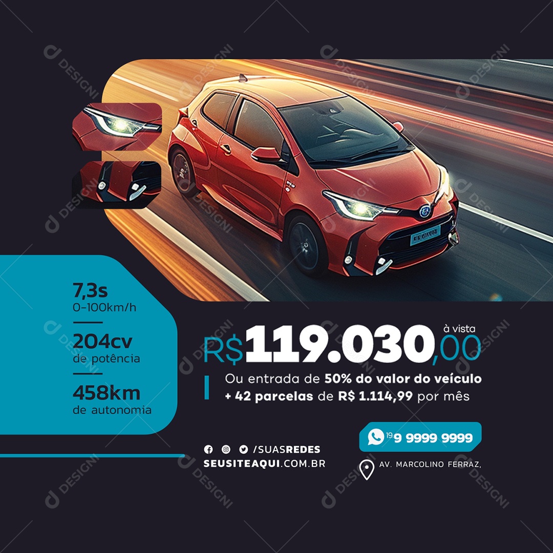 Concessionária Carro 119 Mil á Vista Social Media PSD Editável