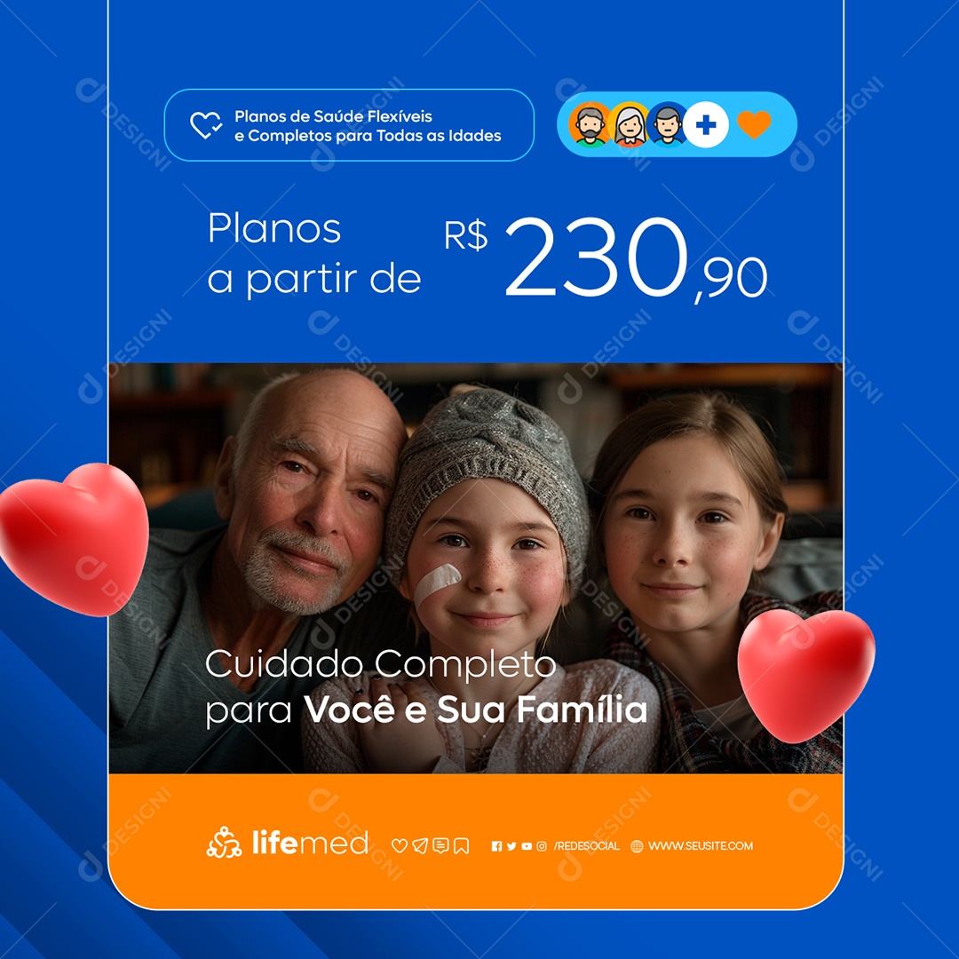 Convênio Médico Planos Cuidado Completo para Você e Sua Família Social Media PSD Editável