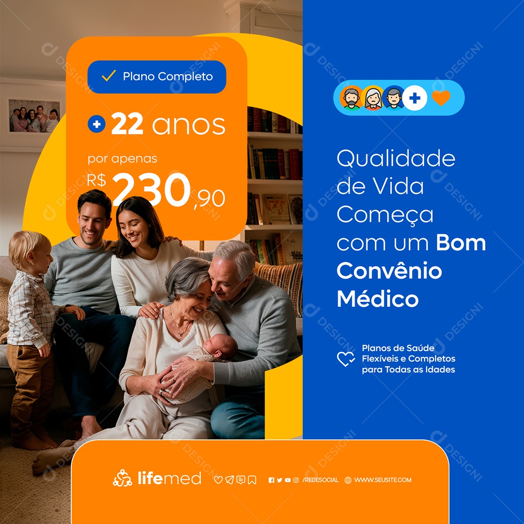 Convênio Médico Qualidade de Vida Plano Completo Social Media PSD Editável