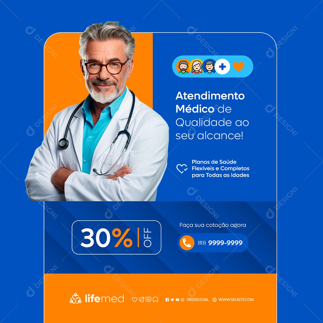 Convênio Médico Atendimento Médico de Qualidade ao Seu Alcance Social Media PSD Editável