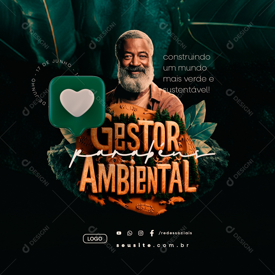 Dia do Gestor Ambiental 17 de Junho Parabéns Social Media PSD Editável