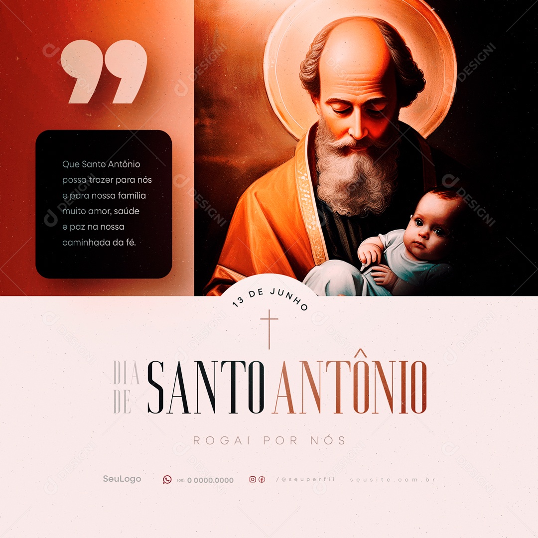 Dia de Santo Antônio 13 de Junho Possa Trazer Amor Saúde e Paz Social Media PSD Editável