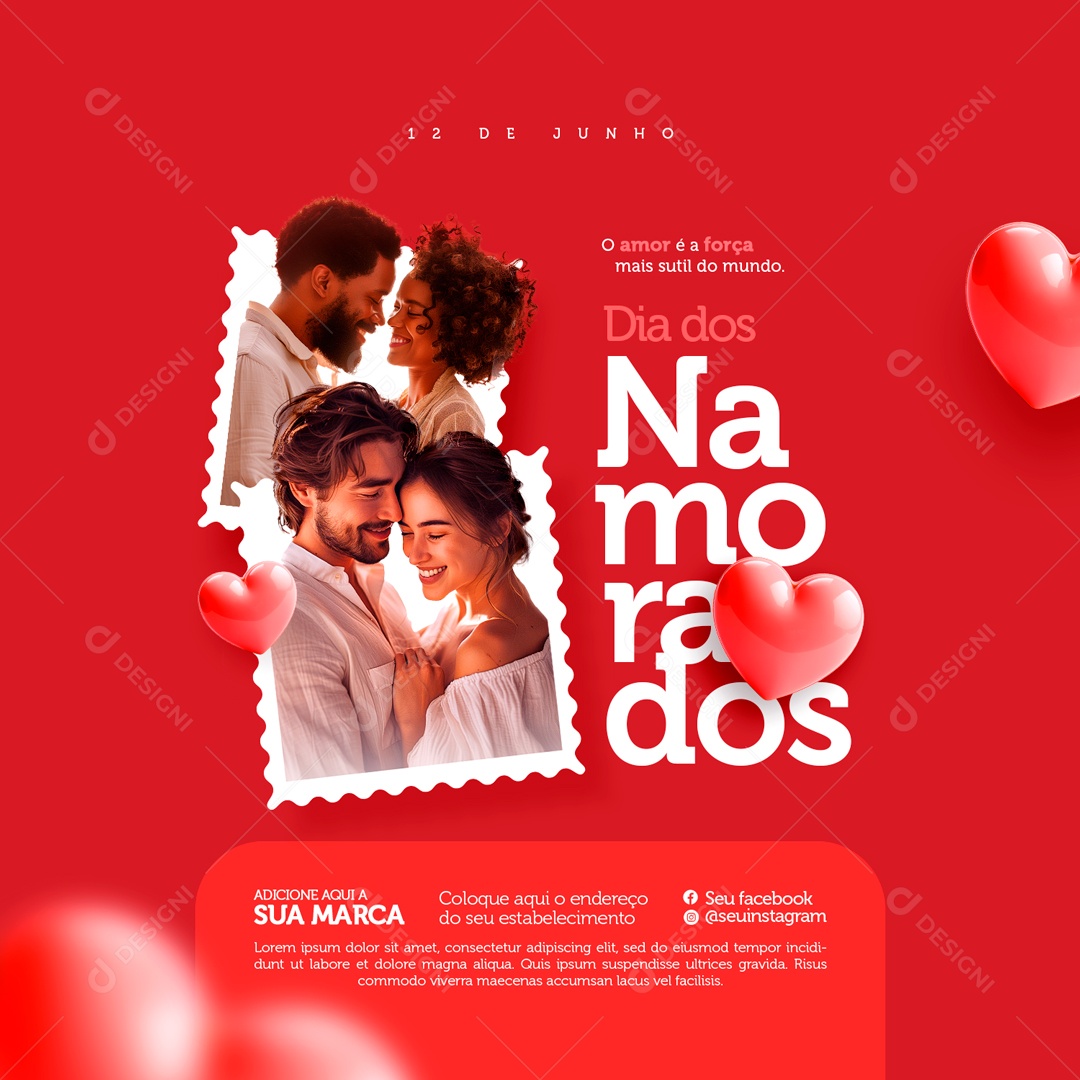 Dia dos Namorados 12 de Junho o Amor é a Força Social Media PSD Editável