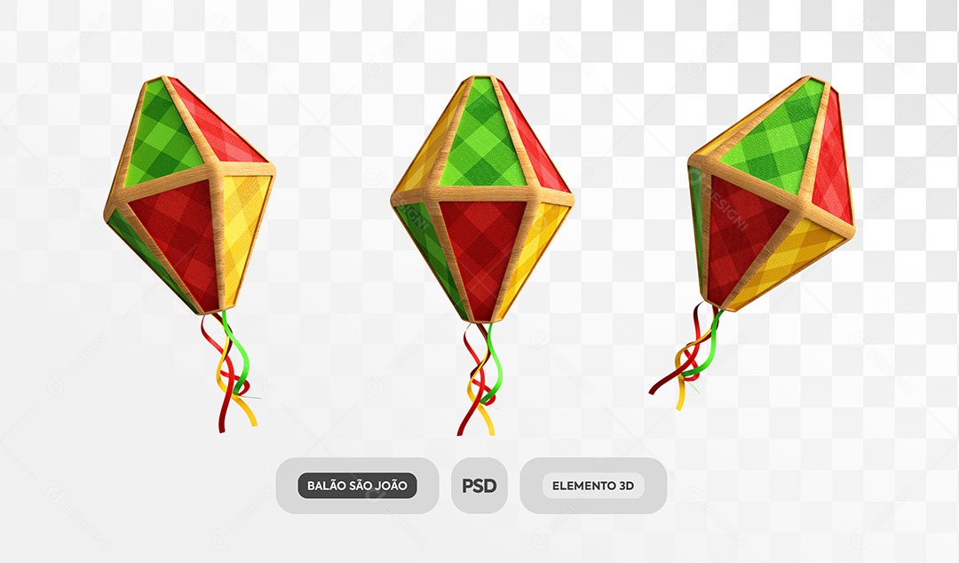 Balões de São João Elemento 3D para Composição PSD