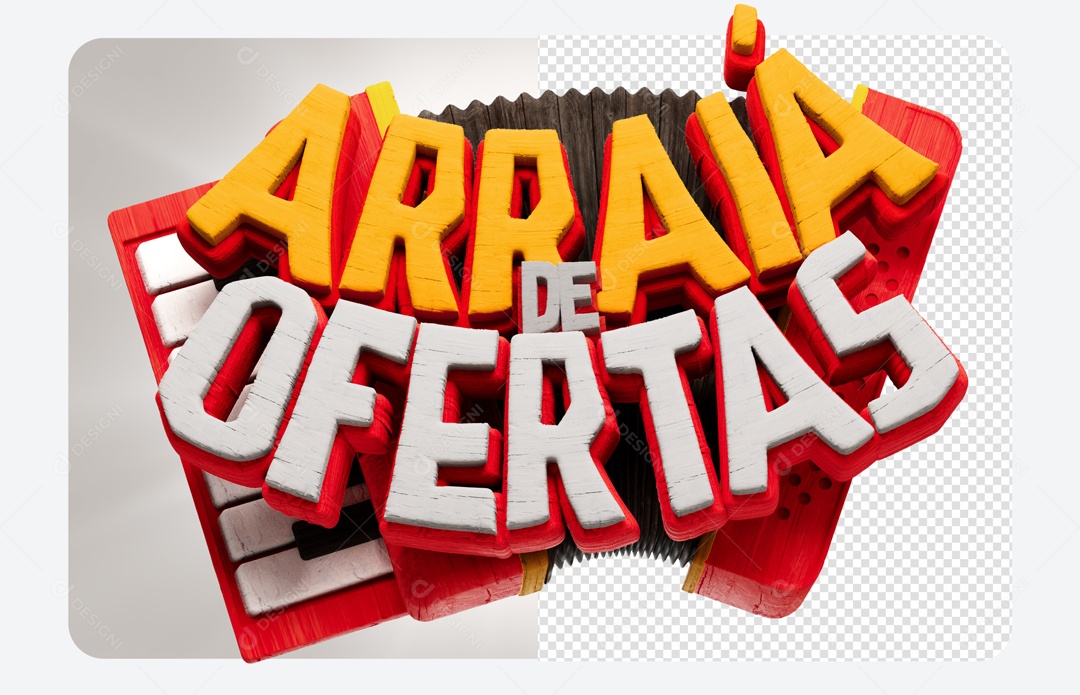 Arraiá de Ofertas Selo 3D Amarelo e Branco para Composição PSD