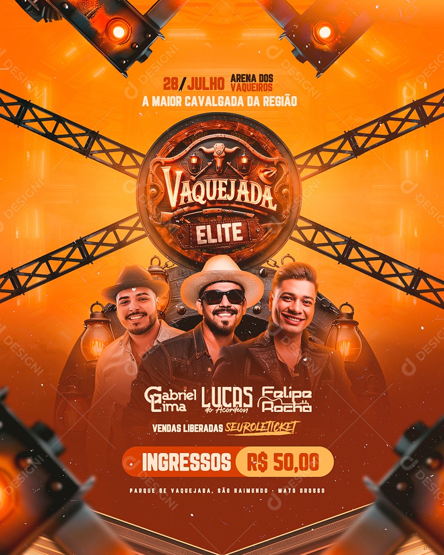 Flyer Vaquejada Elite Gabriel Lima Lucas do Acordeon Social Media PSD Editável