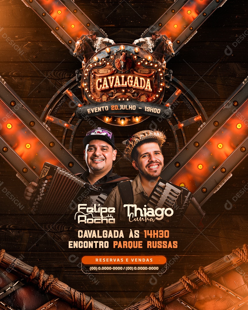 Flyer Cavalgada Felipe Rocha Thiago Cunha Social Media PSD Editável