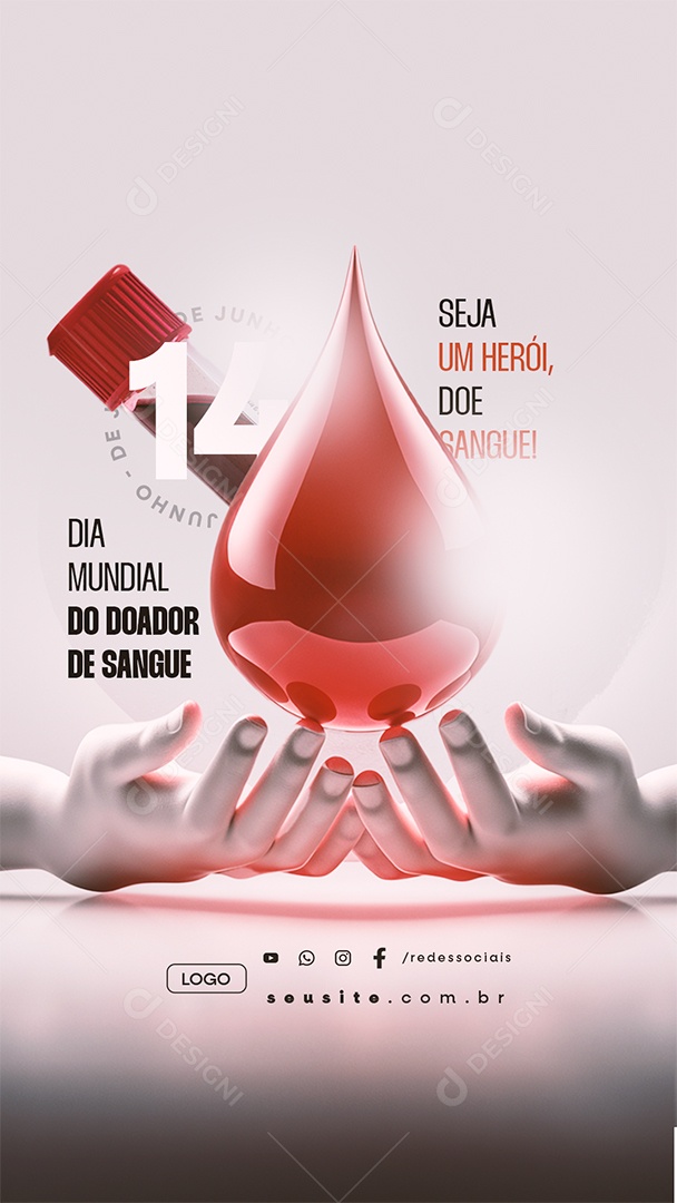 Story Dia Mundial do Doador de Sangue 14 de Junho Seja um Herói Social Media PSD Editável