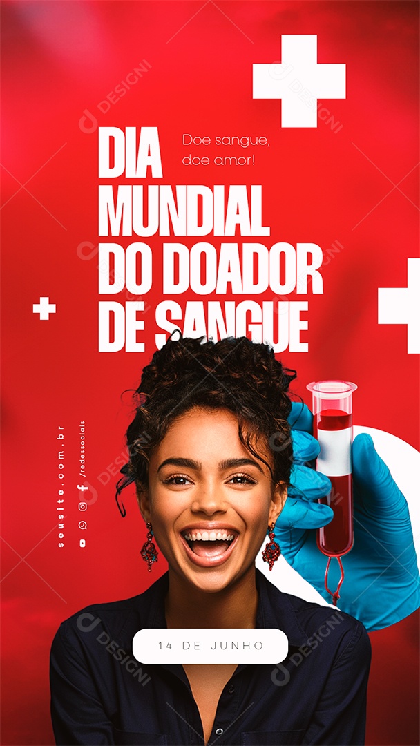 Story Dia Mundial do Doador de Sangue 14 de Junho Doe Sangue Social Media PSD Editável