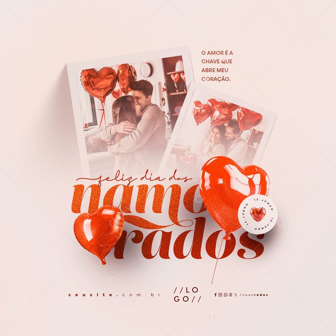 Feliz Dia dos Namorados 12 de Junho O Amor é a Chave Social Media PSD Editável