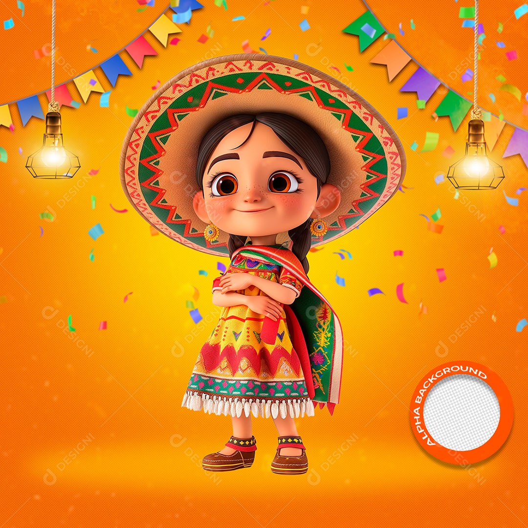 Garotinha com Roupas Coloridas Elemento 3D para Composição PSD