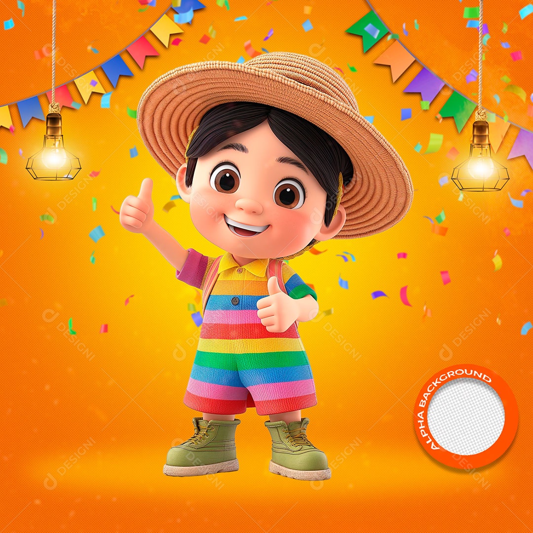 Meninha Vestida com Roupa Colorida Elemento 3D para Composição PSD