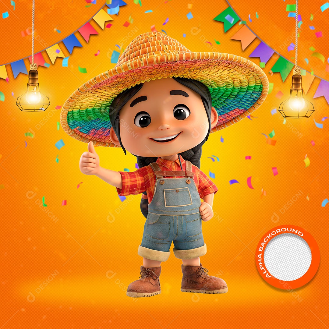 Menina Trajes de Festa Junina Elemento 3D para Composição PSD