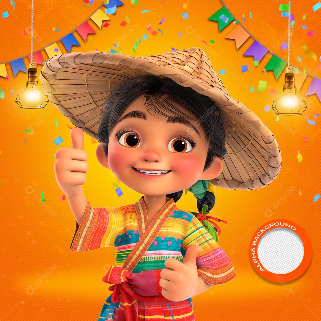 Japozinha em Clima de São João Elemento 3D para Composição PSD