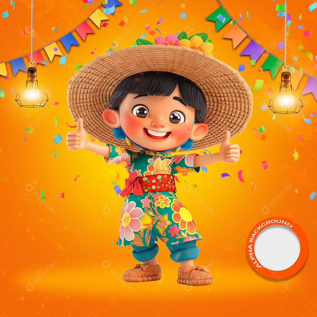 Menina com Chapéu de Palha Elemento 3D para Composição PSD