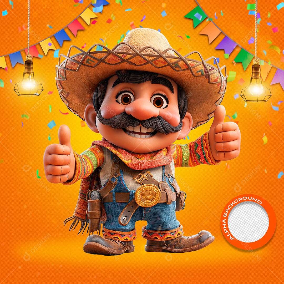 Homem de Bigode Elemento 3D para Composição PSD