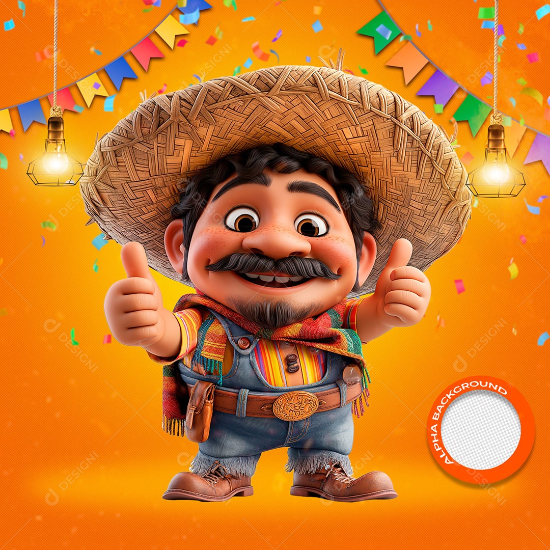 Homem com Chapéu de Palha Elemento 3D para Composição PSD