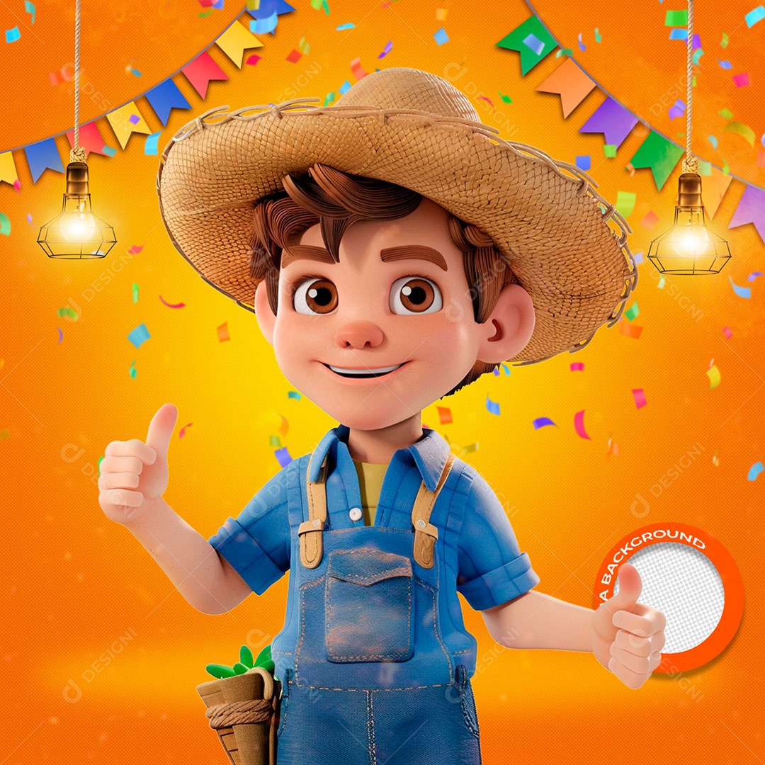 Garoto de Chapéu Elemento 3D de São João para Composição PSD